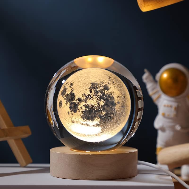 Saturn Crystal Ball, 2.4 Inch(60Mm) Decorative Quartz Glass Ball, Crystal Glass Sphere with Wooden Base, Paperweight Crystal Display Sculpture Home Decor Present for Women Friends Girls