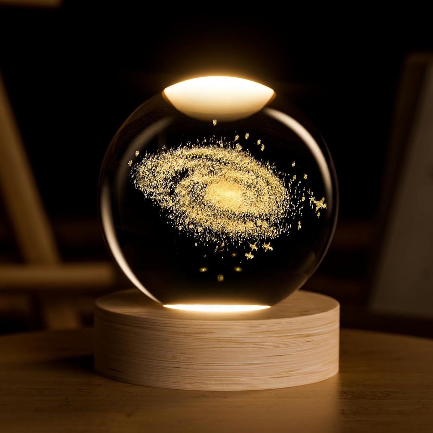 Saturn Crystal Ball, 2.4 Inch(60Mm) Decorative Quartz Glass Ball, Crystal Glass Sphere with Wooden Base, Paperweight Crystal Display Sculpture Home Decor Present for Women Friends Girls